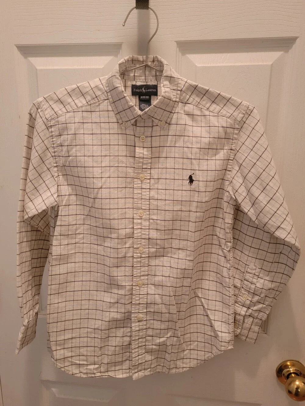 Ralph Lauren Boys Light Blue/Navy Plaid Button Up Long Sleeve Shirt - M (10-12)